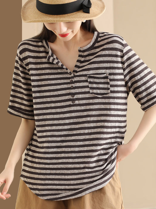 Caroline® | Damska koszulka Sumer Casual Stripe V-Neck