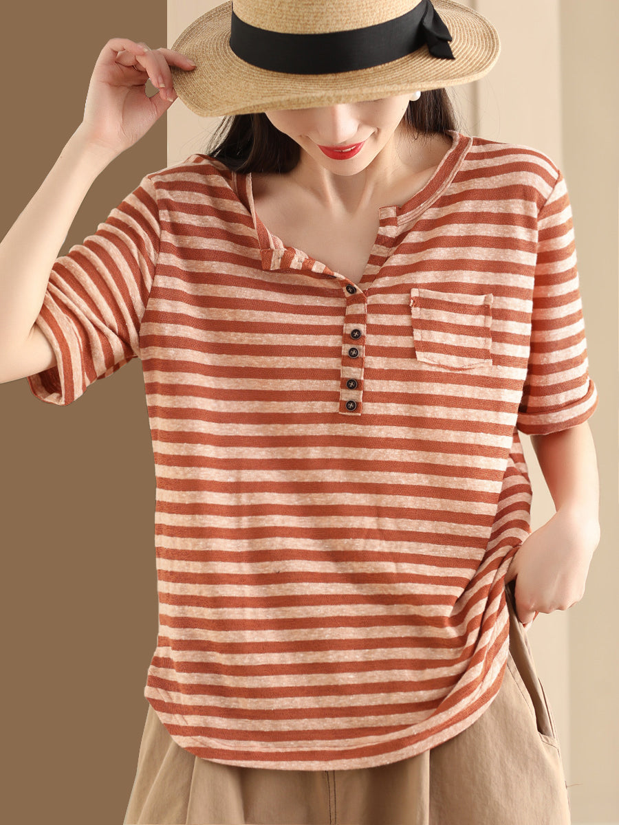 Caroline® | Damska koszulka Sumer Casual Stripe V-Neck