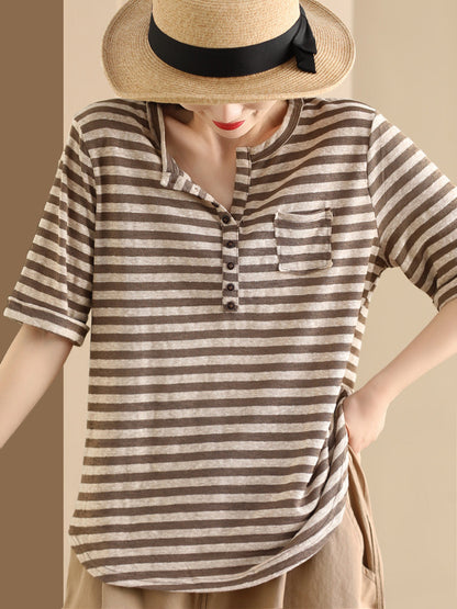 Caroline® | Damska koszulka Sumer Casual Stripe V-Neck