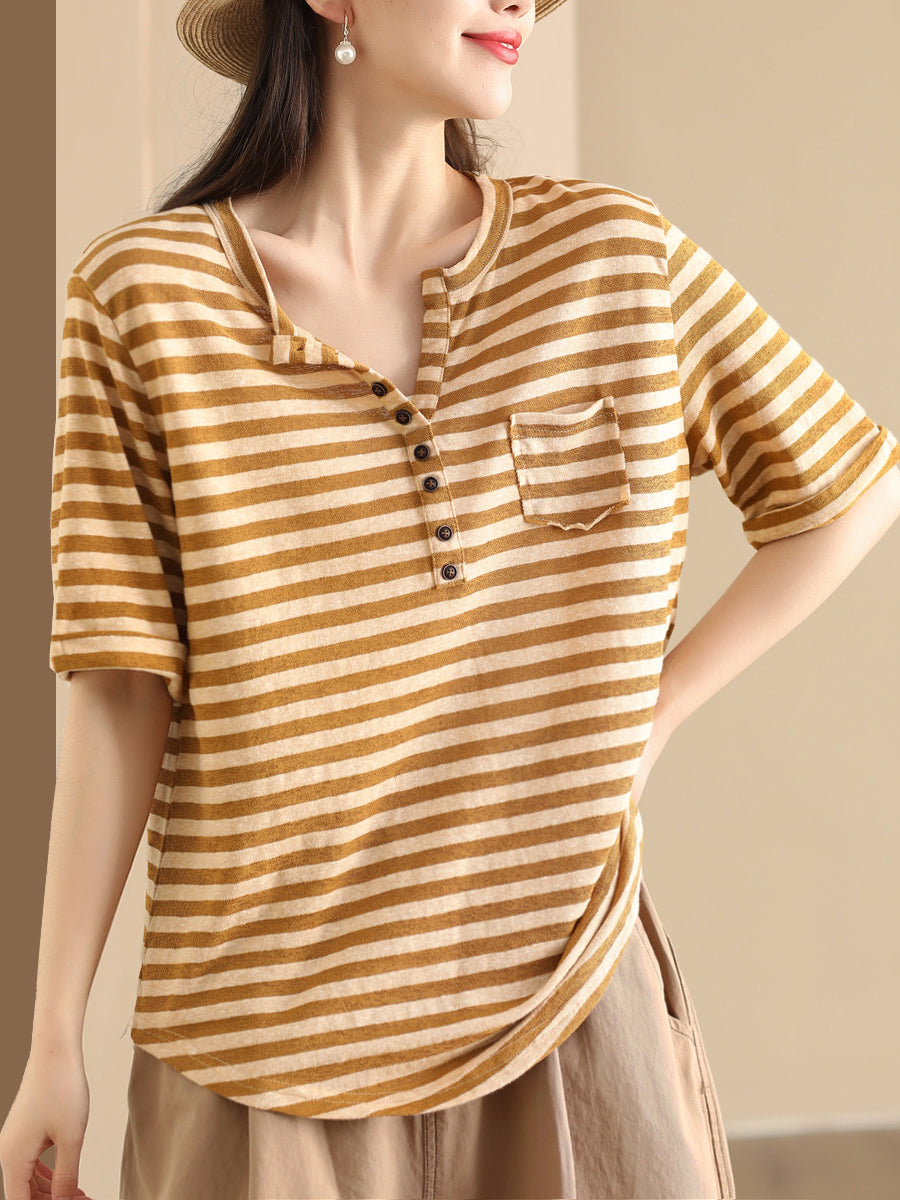 Caroline® | Damska koszulka Sumer Casual Stripe V-Neck