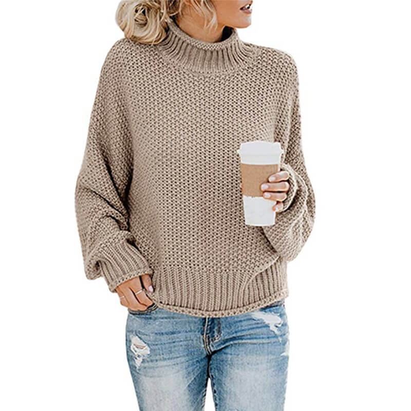 Turtleneck Crocheted Chunky Pullover Sweater