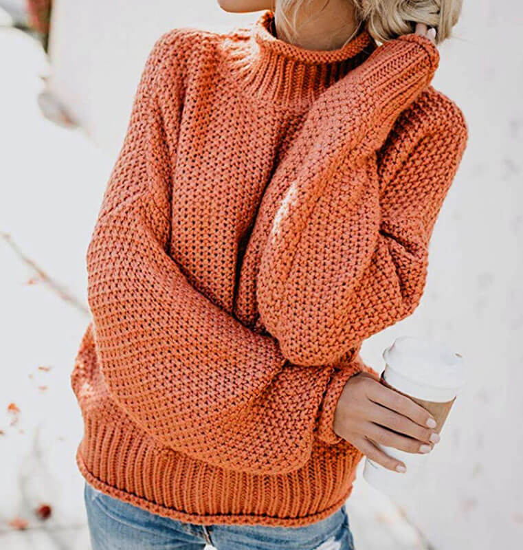 Turtleneck Crocheted Chunky Pullover Sweater