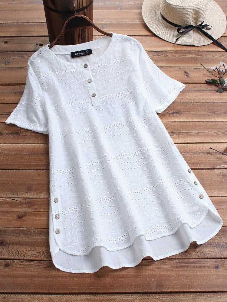 Ziva® | Sukienka mini z krótkim rękawem i haftem w stylu boho