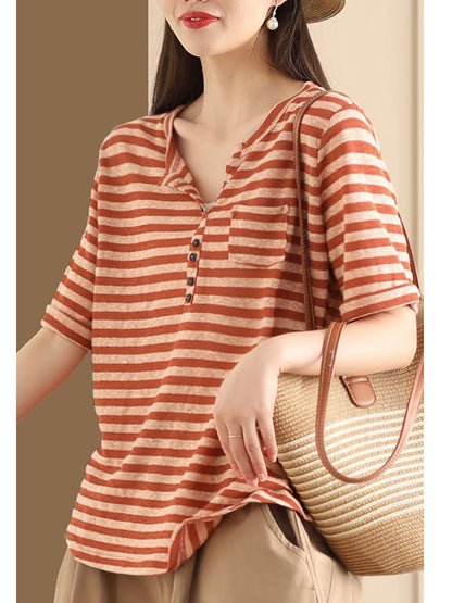 Caroline® | Damska koszulka Sumer Casual Stripe V-Neck