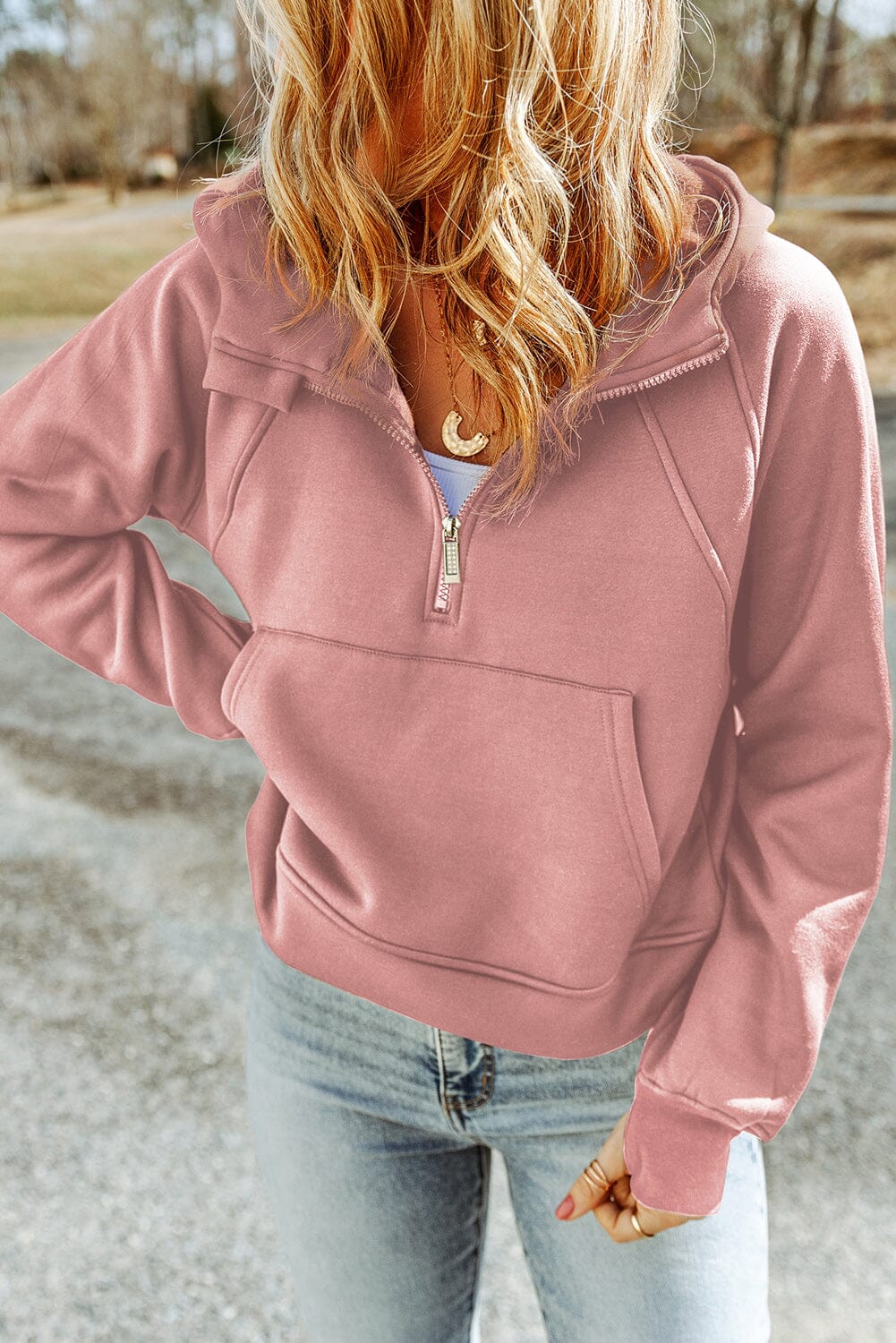 Half-Zip Thumbhole Sleeve Women's Hoodie - Sydney So Sweet