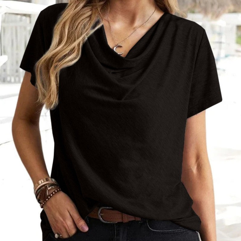 Women’s Cowl Neck Short Sleeve Top in 5 Colors S-3XL - Wazzi's Wear