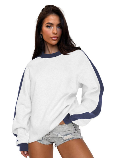 Contrast Color Round Neck Long Sleeve Women’s Sweatshirt