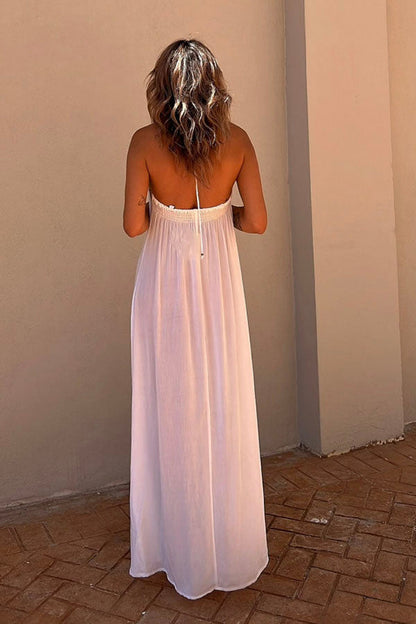 Esther® | Del Mar Sequin Trim Lace-up Halter Elastic Back Maxi Dress