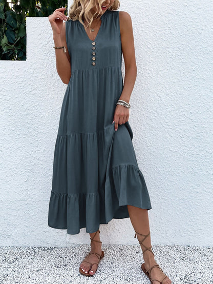 Melisa® | Button Detail Layered Hem Smock Dress