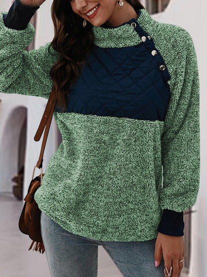 Contrast Turtleneck Half Snap Sweatshirt (2 Colors) Shirts & Tops Krazy Heart Designs Boutique   