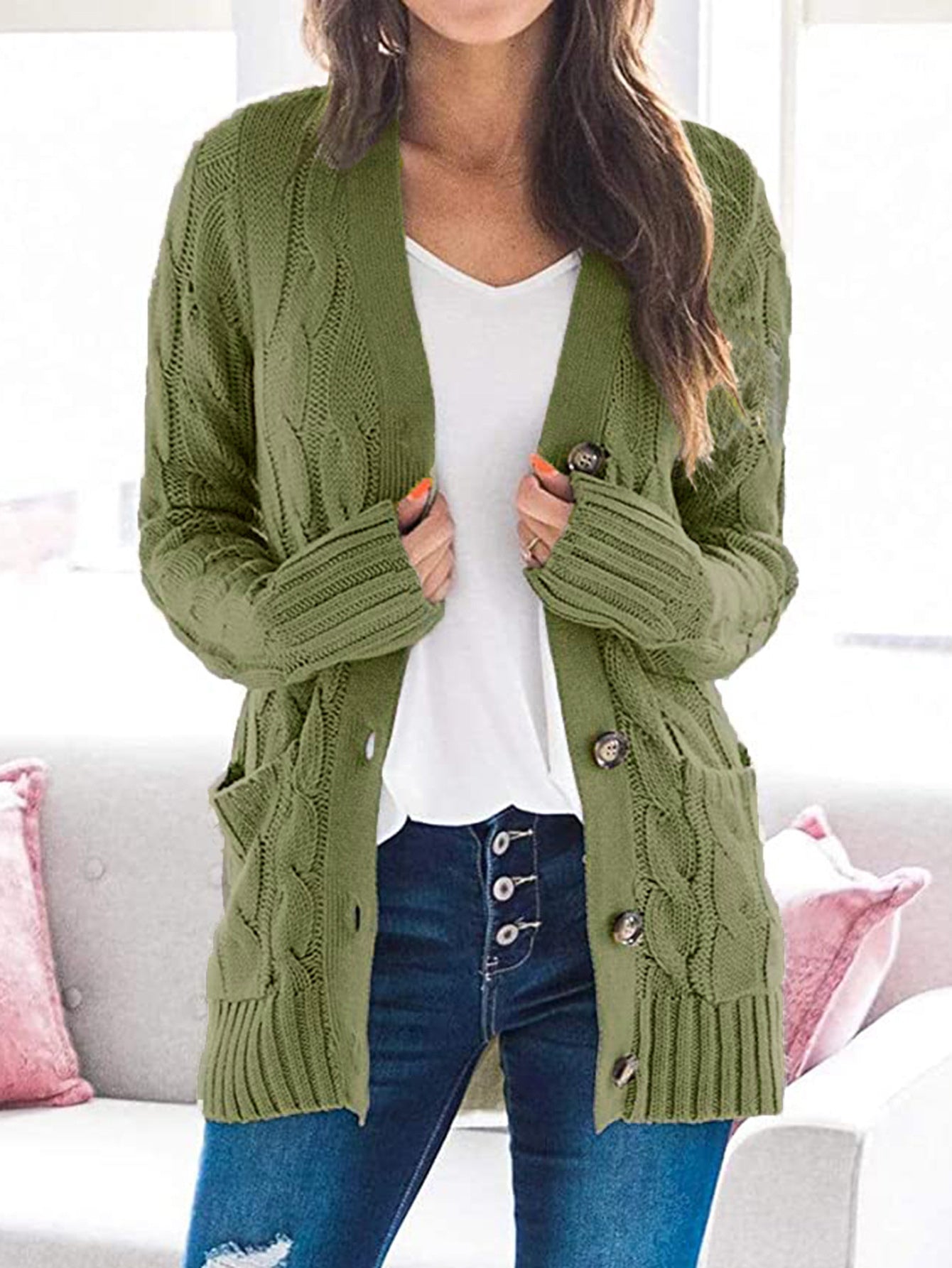 Cable-Knit Cardigan with Pockets