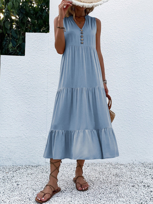 Melisa® | Button Detail Layered Hem Smock Dress