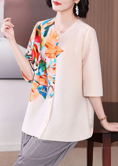 Classy Apricot O-Neck Print Button Shirt Half Sleeve Ada Fashion