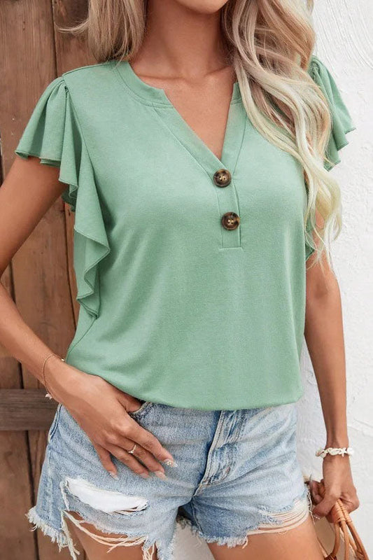 V-neck Short Bell Sleeves Top