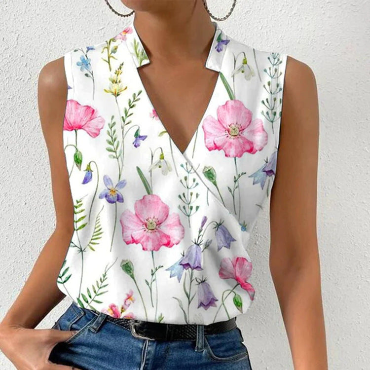 Women's Floral V-Neck Sleeveless Blouse