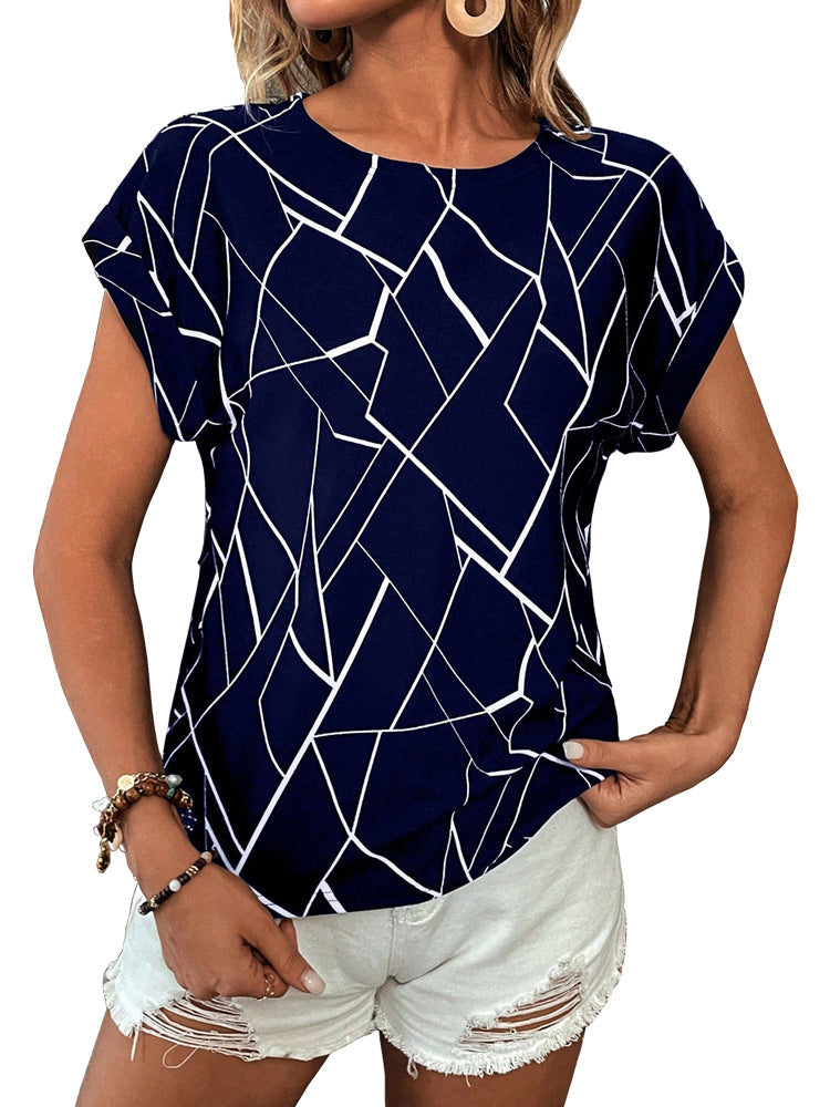 Women's Geometric Print Short Sleeve Blouse