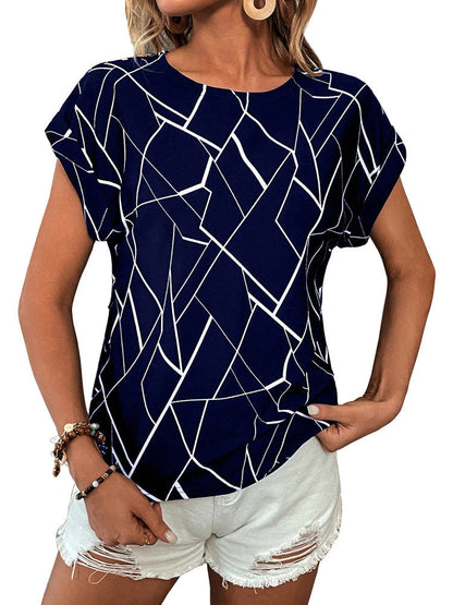 Women's Geometric Print Short Sleeve Blouse