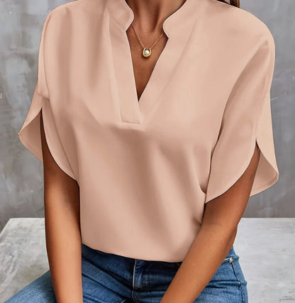 Women's Elegant V-Neck Short Sleeve Blouse