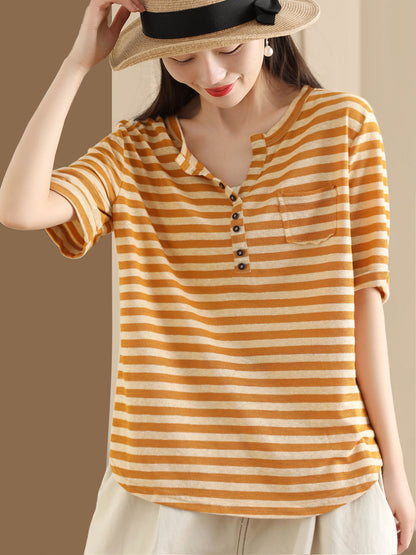 Caroline® | Damska koszulka Sumer Casual Stripe V-Neck