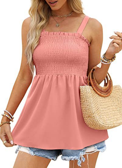 Women's Solid Camisole Ruffle Pleated Tank Top in 6 Colors Sizes 4-22 - Wazzi's Wear