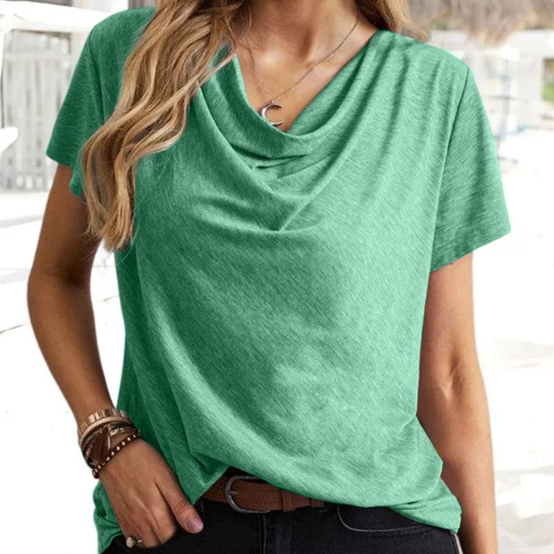 Women’s Cowl Neck Short Sleeve Top in 5 Colors S-3XL - Wazzi's Wear