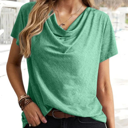 Women’s Cowl Neck Short Sleeve Top in 5 Colors S-3XL - Wazzi's Wear