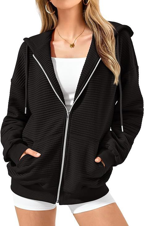 Women's Ribbed Long Sleeve Zippered Hoodie with Pockets