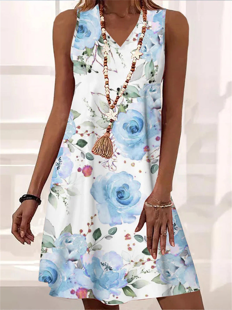 Women’s Sleeveless V-Neck Floral Midi Dress in 4 Colors