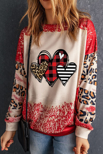 Heart Leopard Print Round Neck Sweatshirt Shirts & Tops Krazy Heart Designs Boutique   