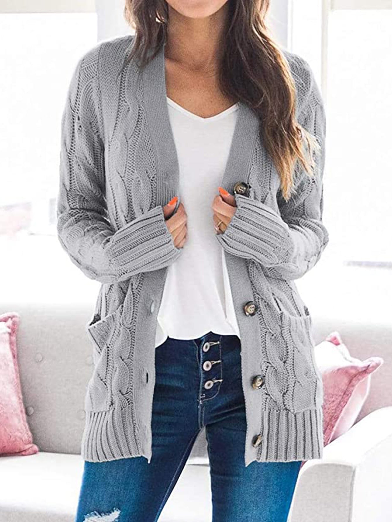 Cable-Knit Cardigan with Pockets