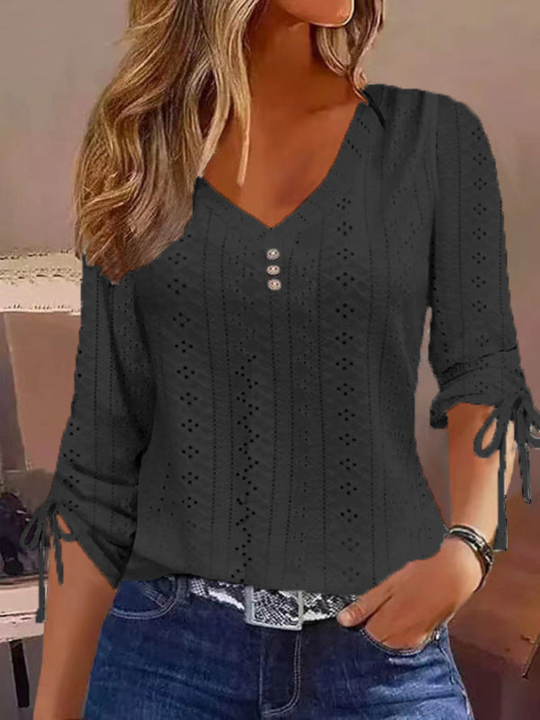 Women's Solid Long Sleeve V-Neck Top in 5 Colors Sizes 4-14 - Wazzi's Wear