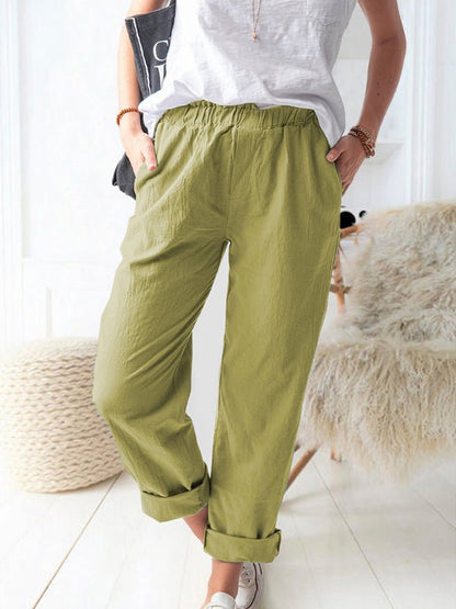 Women’s Solid Loose Fit Pants with Side Pockets in 9 Colors, S-1XL - Wazzi's Wear