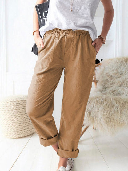 Women’s Solid Loose Fit Pants with Side Pockets in 9 Colors, S-1XL - Wazzi's Wear