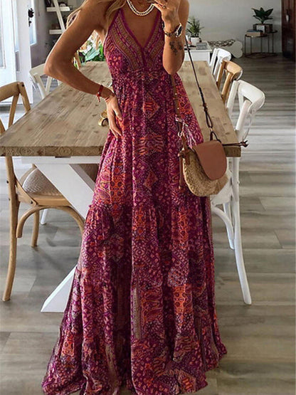 Women's Bohemian Print Maxi Dress in 6 Colors Sizes 2-14 - Wazzi's Wear