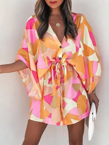 Women's Dolman Sleeve V-neck Tropical Beach Cover-Up in 8 Patterns S-1XL - Wazzi's Wear