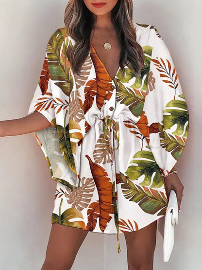 Women's Dolman Sleeve V-neck Tropical Beach Cover-Up in 8 Patterns S-1XL - Wazzi's Wear