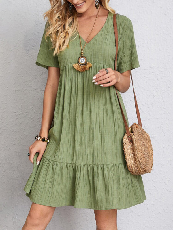 V-Neck Short Sleeve Loose Fit Midi Sundress in 7 Colors