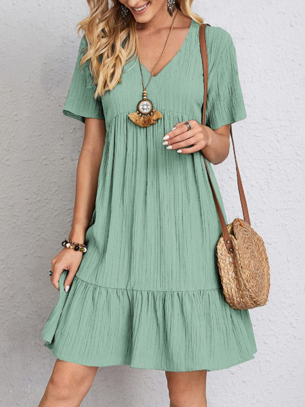 V-Neck Short Sleeve Loose Fit Midi Sundress in 7 Colors