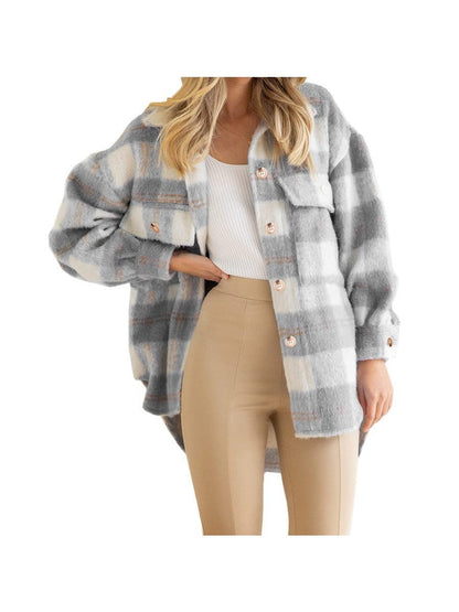 Plaid woolen coat coat thick coat for women