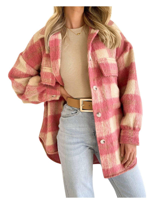 Plaid woolen coat coat thick coat for women