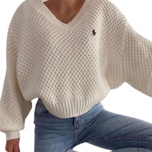 V-Neck Batwing Sleeve Knitted Sweater - MomyMall