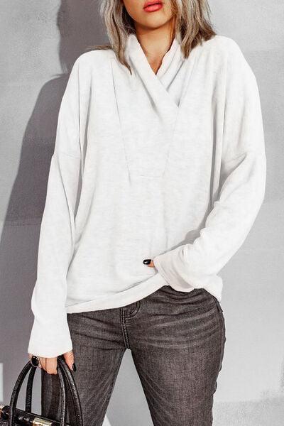 Surplice Dropped Shoulder Long Sleeve Sweater - SHANKARA CHÉRIE