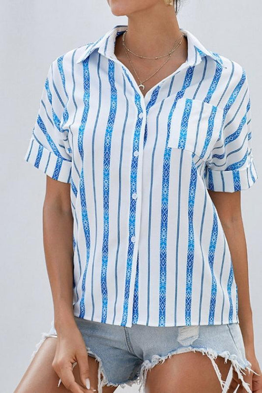 V-neck Single-breasted Loose Short-sleeved Shirt - Pavacat